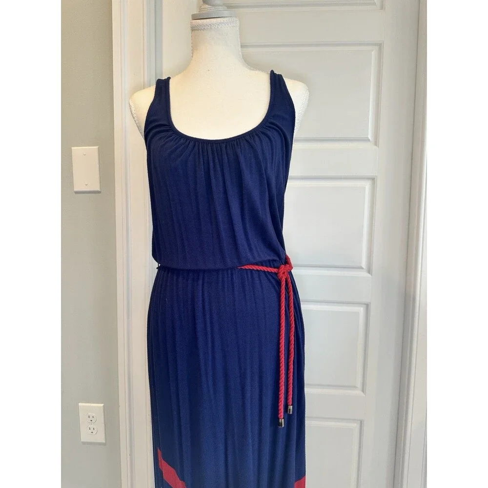 kardashian kollection Navy With Red Chevron Maxi Dress With Red Rope Tie Size XS - Picture 5 of 5